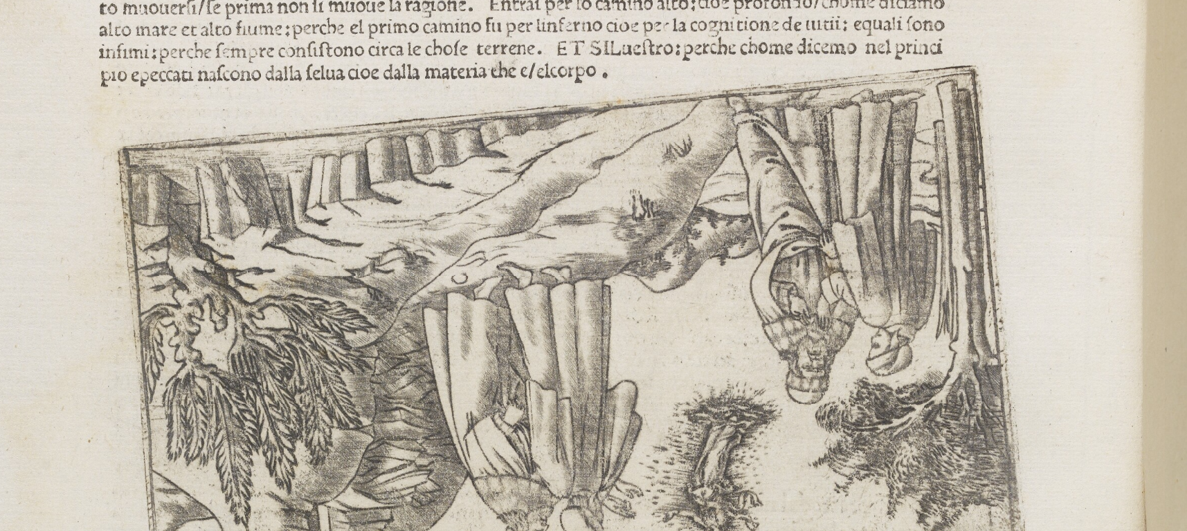 Upside-down illustration on Canto 3 in the Bodleian's copy, Auct. 2Q 1.11, of the 1481 Florence edition of Dante's Comedia
